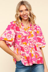 Haptics Floral Frill Puff Sleeve Blouse | Elegant Women's Top